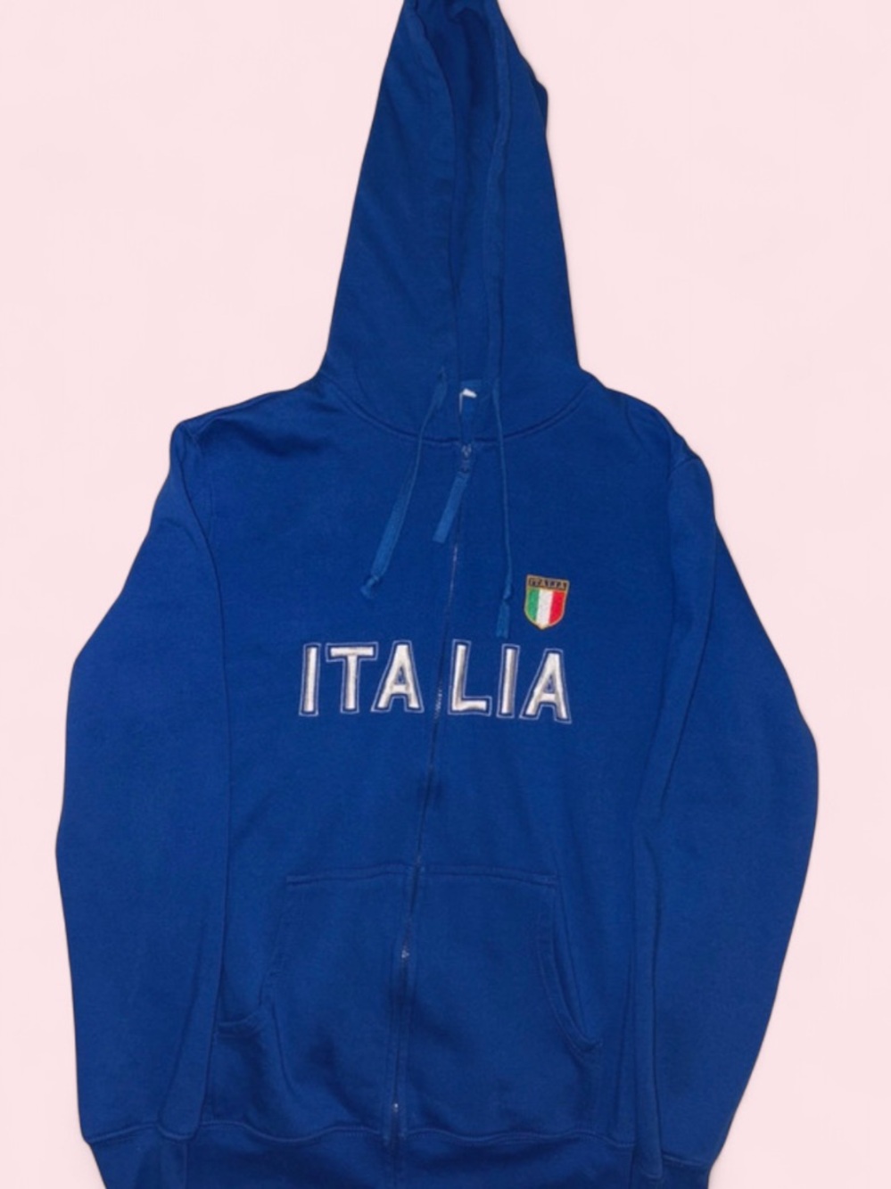 Blue Italia Zip-Up Hoodie with Crest Detail